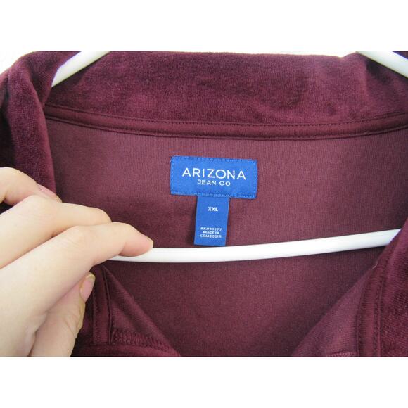 NWT Arizona Jean Co. XXL Men’s Retro Velour Mock Neck Sweatshirt Autumn Burgundy - Picture 3 of 5